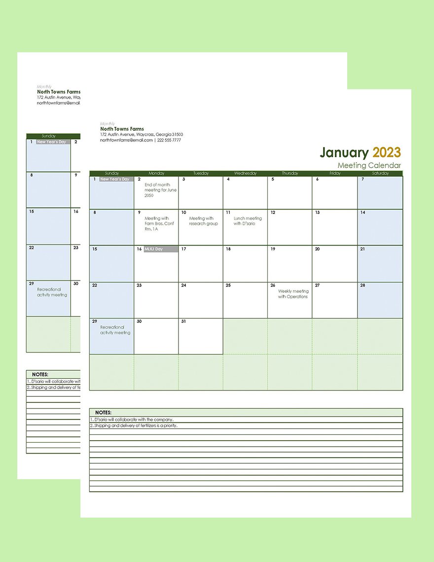 Free Monthly Calendar Template Google Sheets, Excel