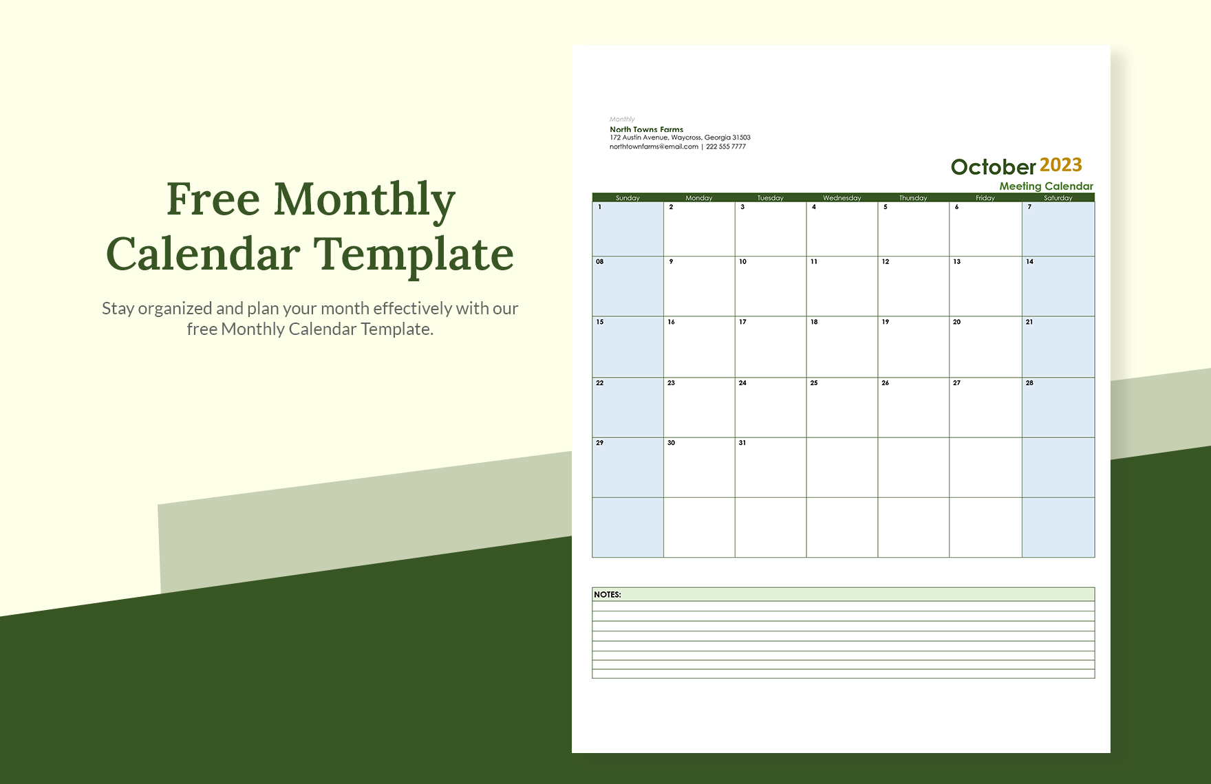 excel monthly calendar template