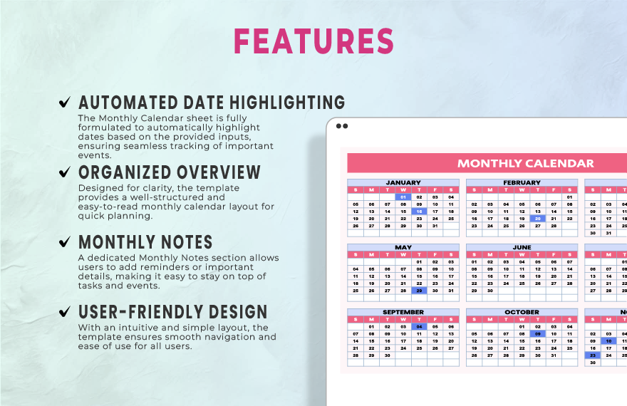 Monthly Calendar Template