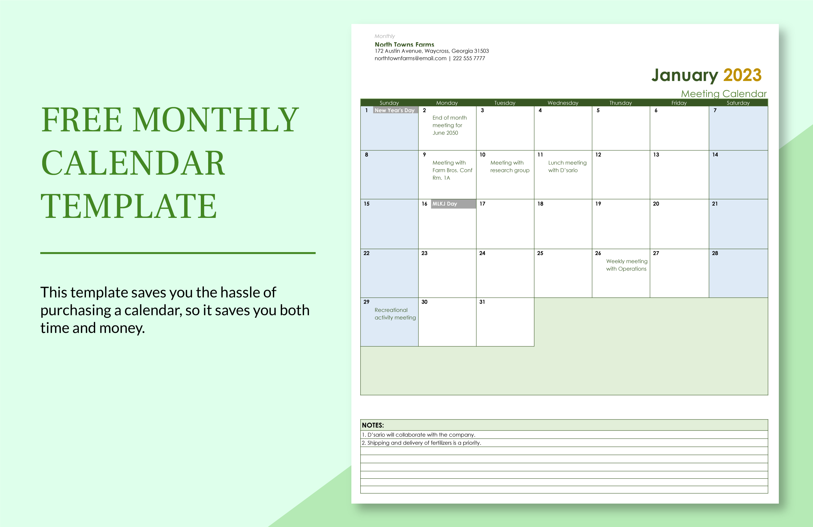 Free Monthly Calendar Template Google Sheets, Excel