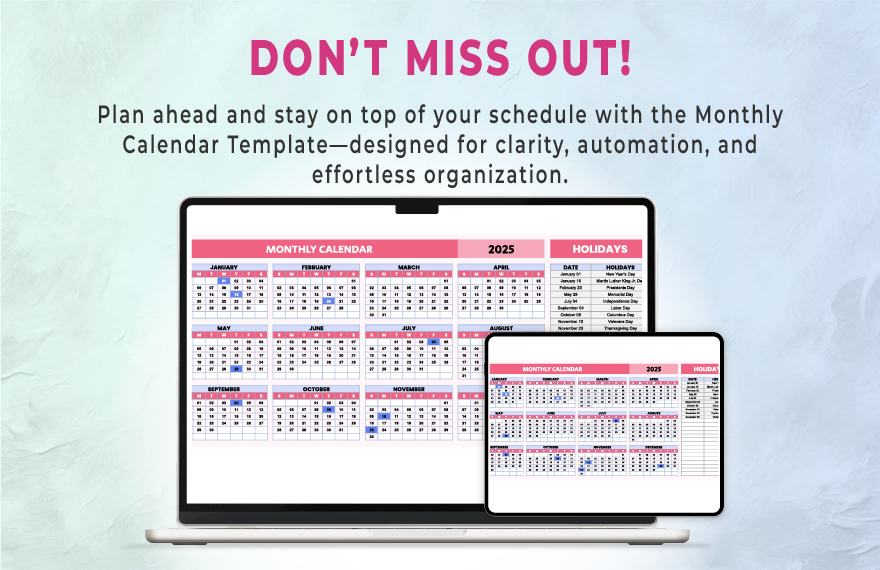 Monthly Calendar Template