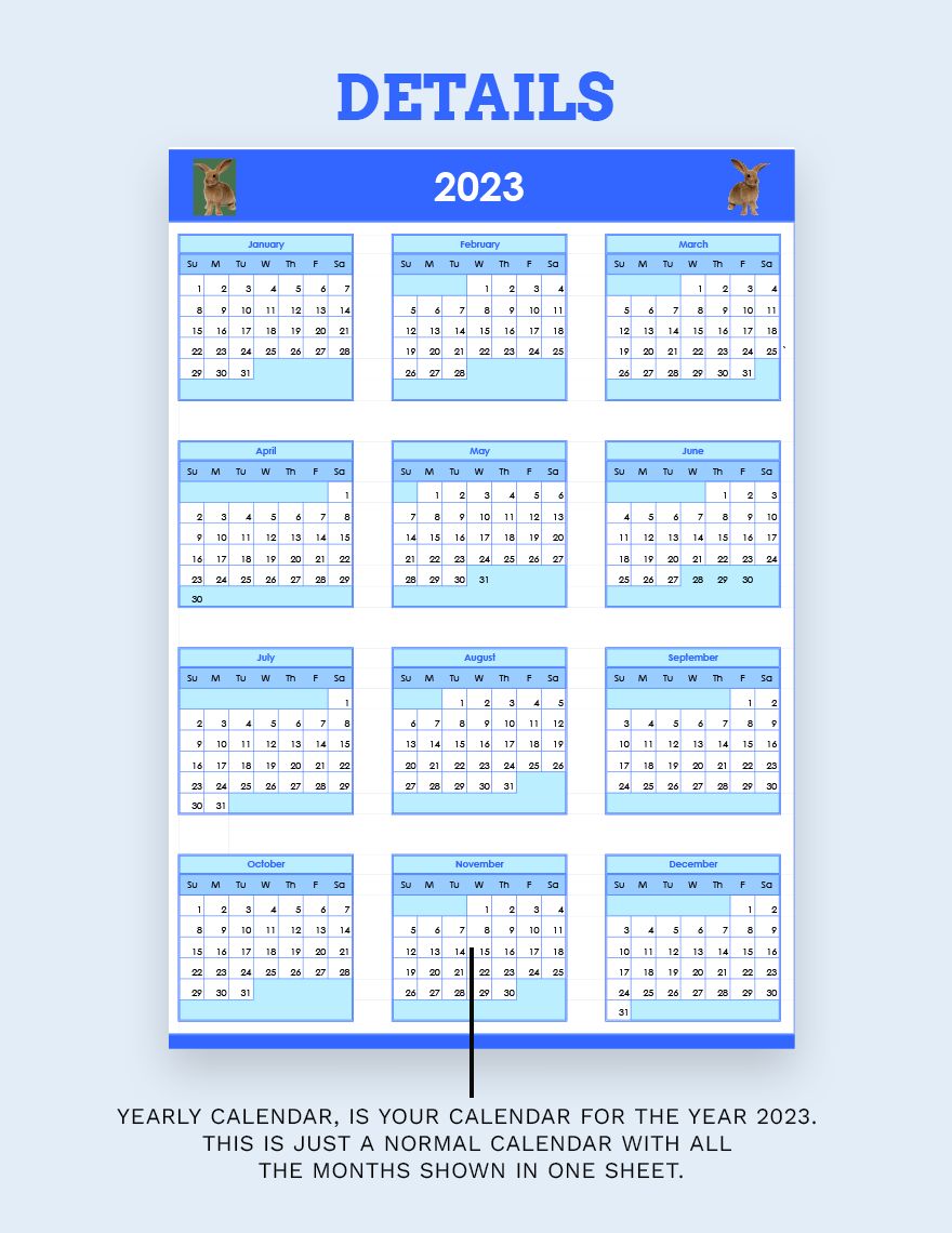 Yearly Calendar Template Google Sheets, Excel
