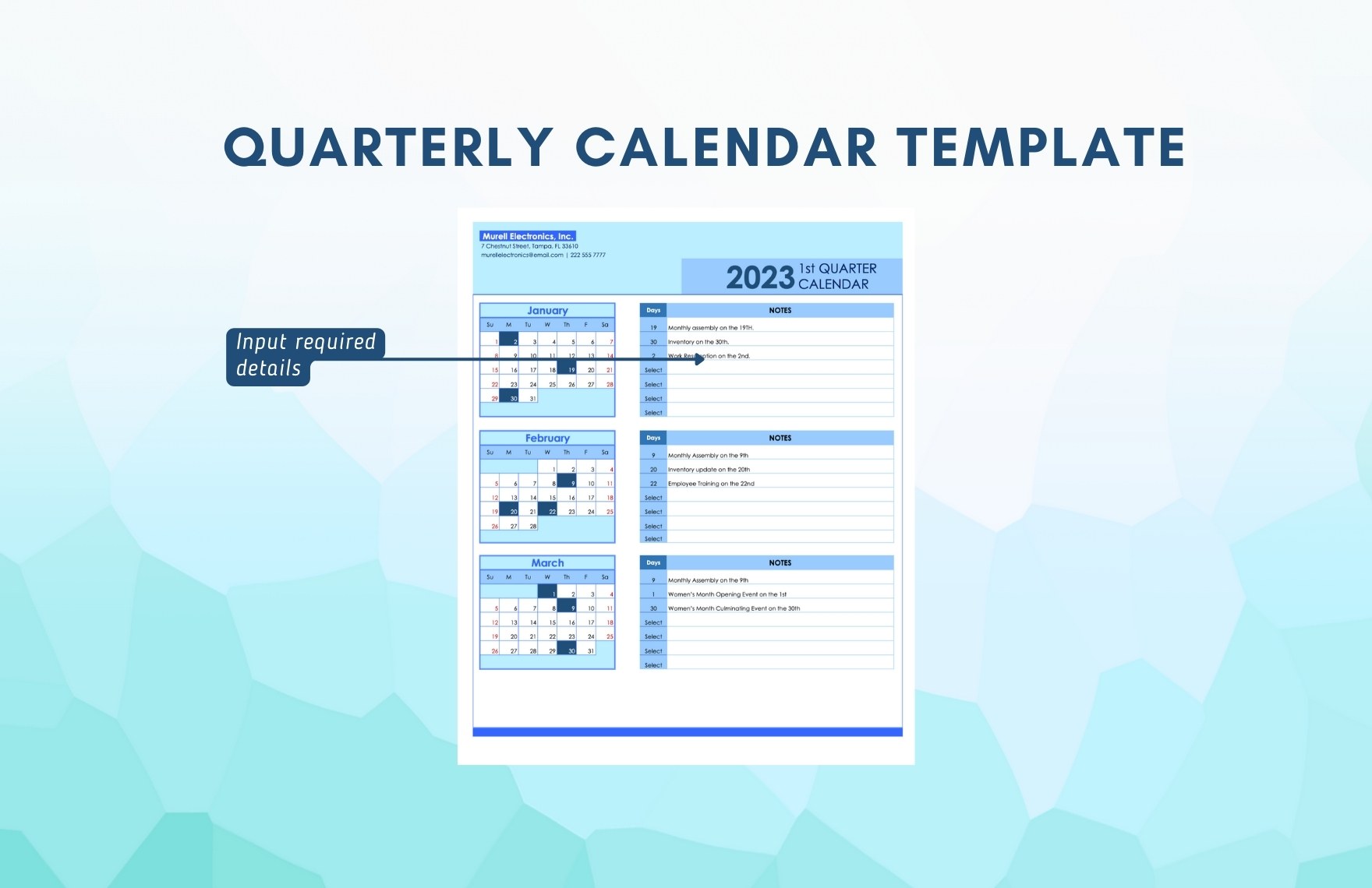 Quarterly Calendar Template