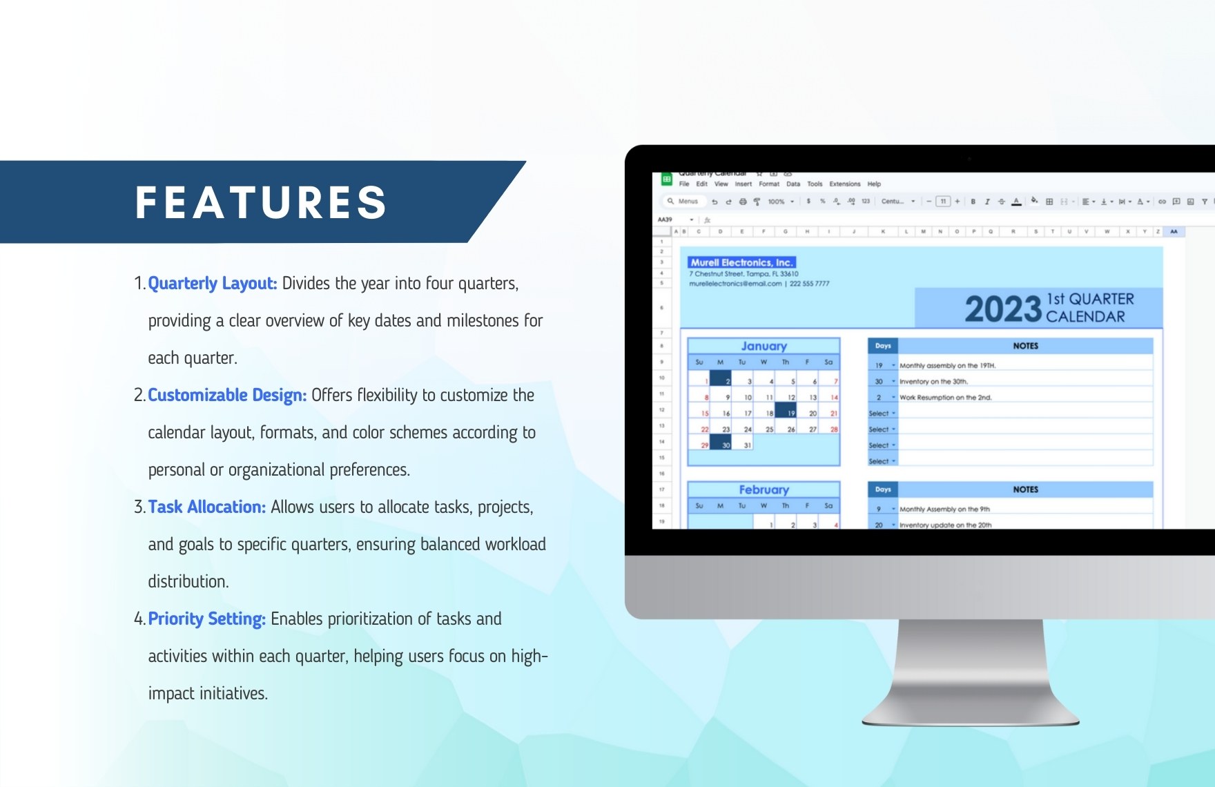 Quarterly Calendar Template