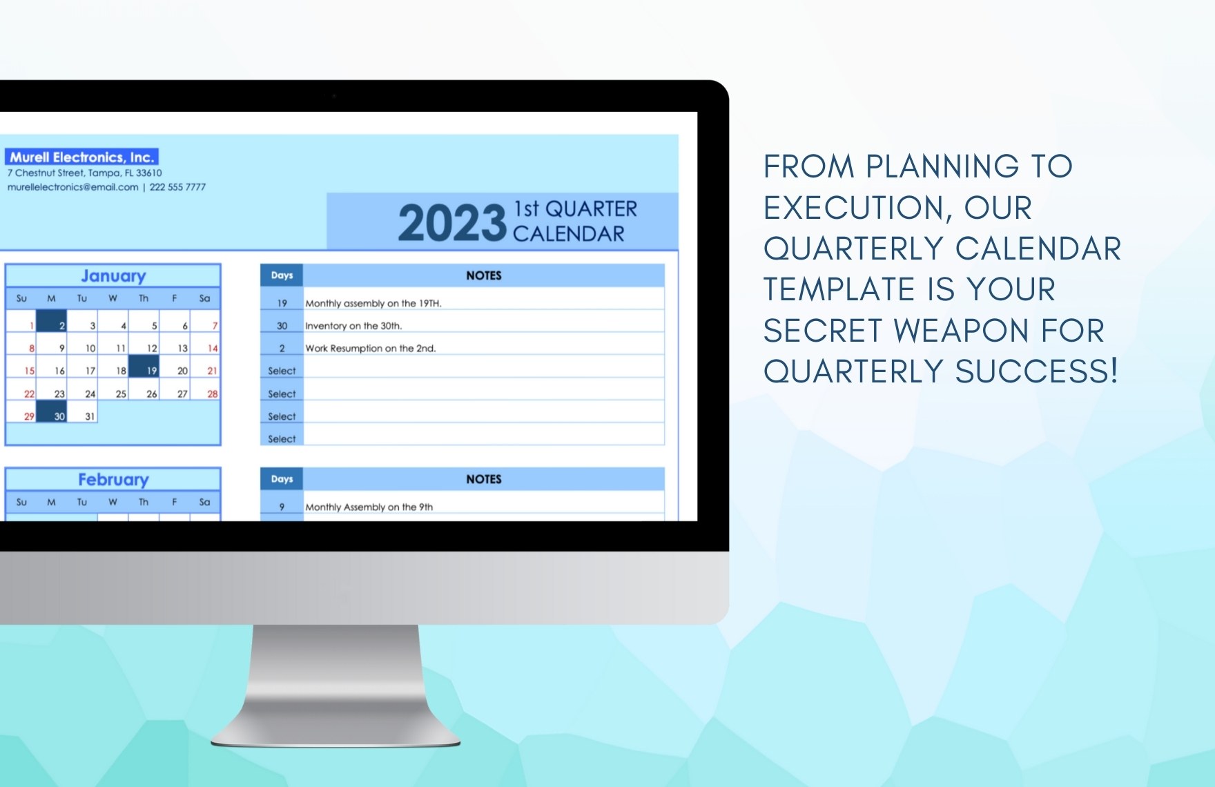 Quarterly Calendar Template