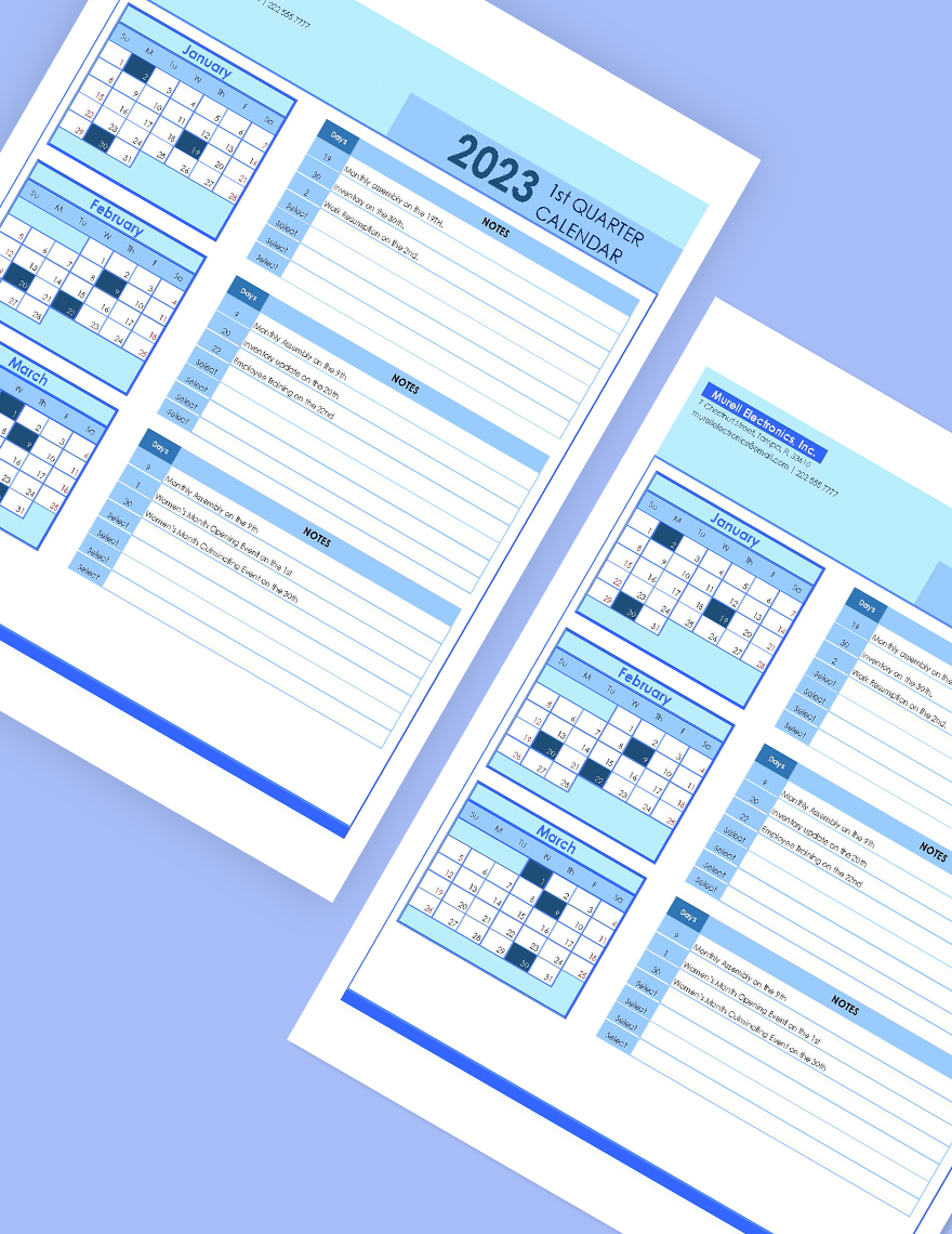 Quarterly Calendar - Google Sheets, Excel | Template.net