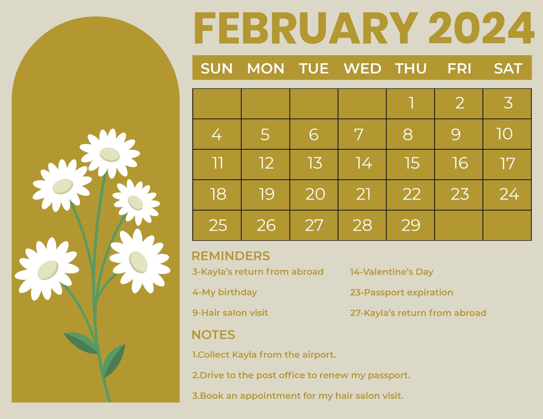 Pretty February 2024 Calendar
