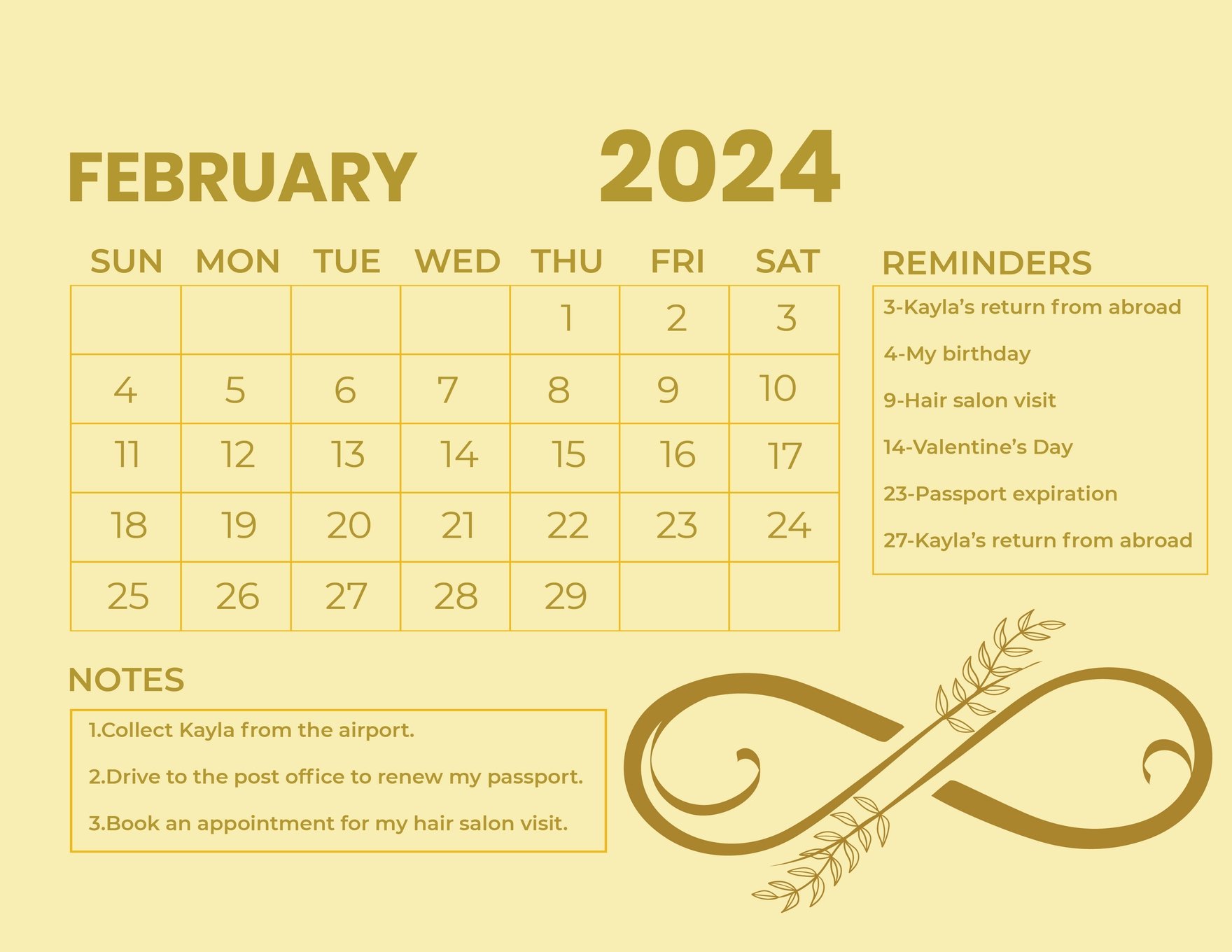 Fancy February 2024 Calendar