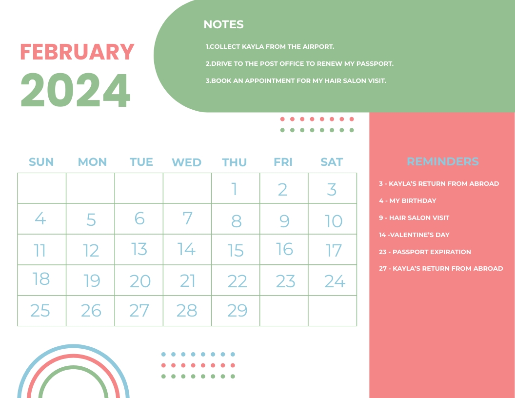 Colorful February 2024 Calendar