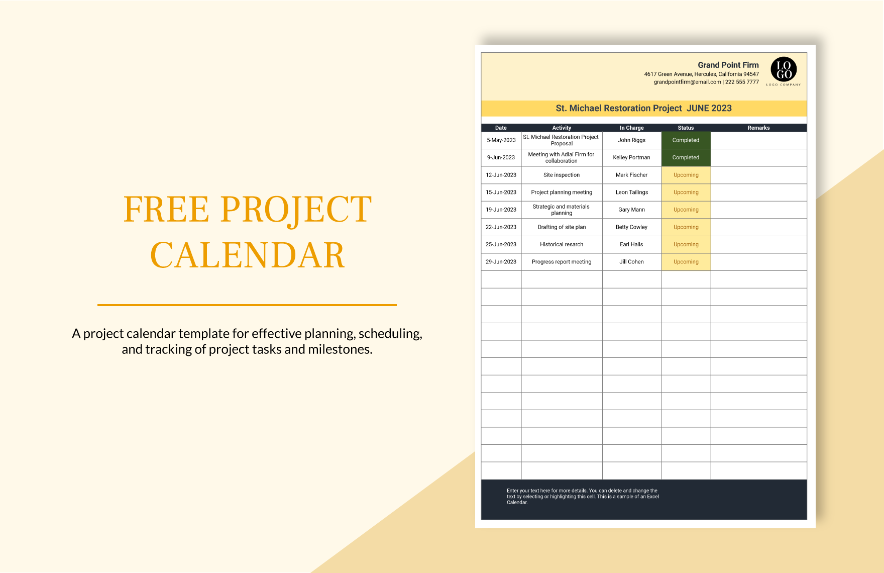 Free Project Calendar Google Sheets Excel Template net