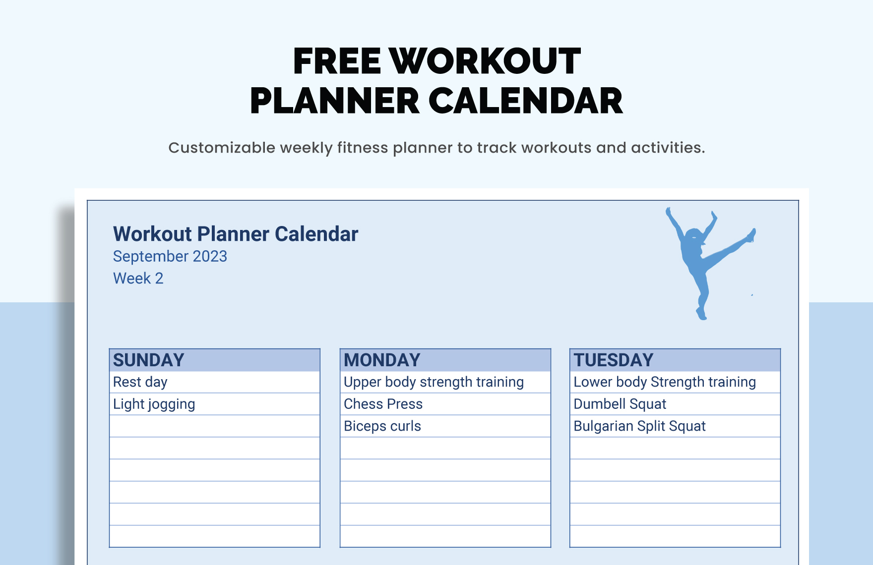 Free Workout Planner Calendar Download in Excel, Google Sheets