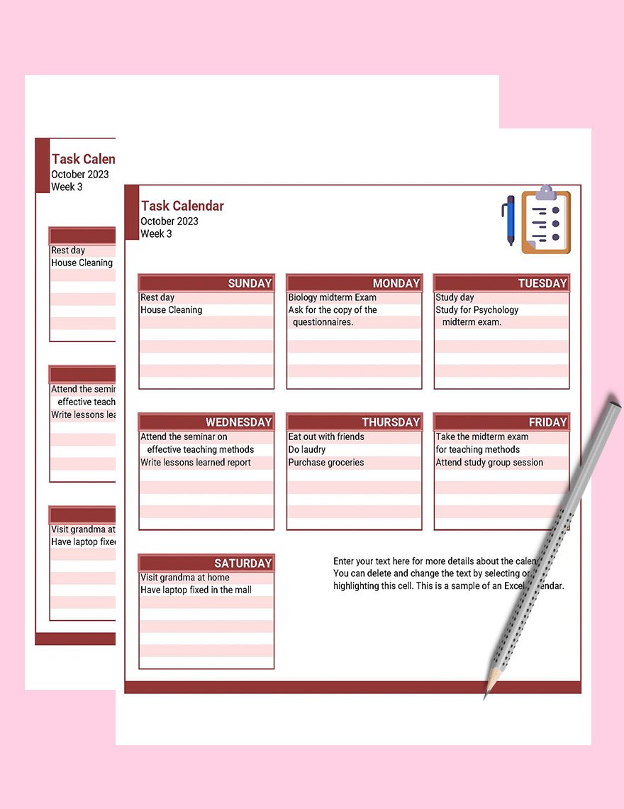 Task Calendar Google Sheets, Excel
