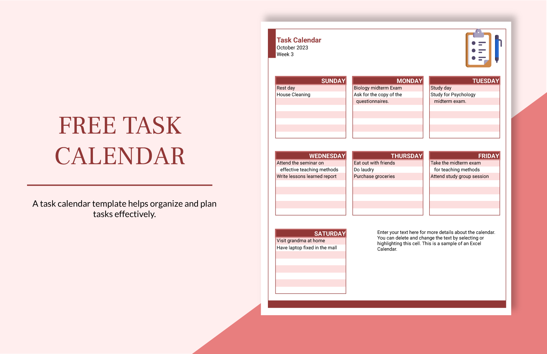 Task Calendar Download In Excel Google Sheets Template