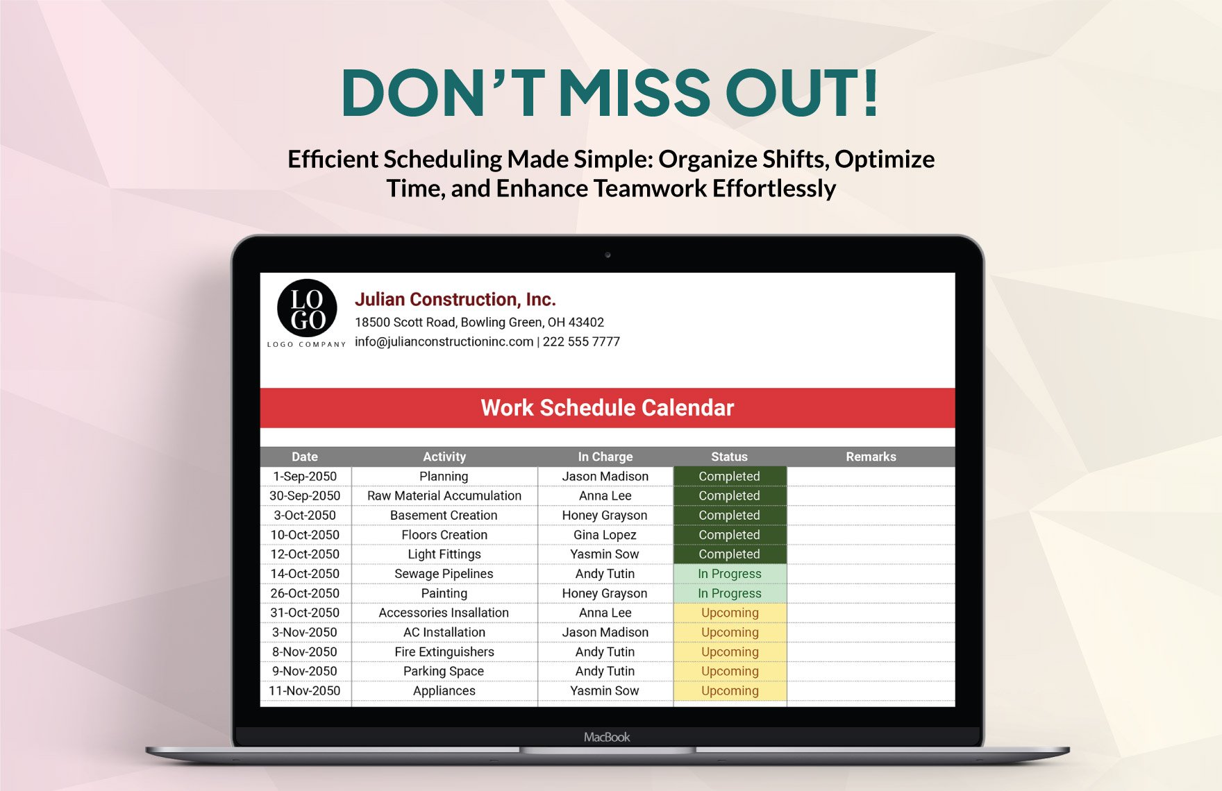 Work Schedule Calendar