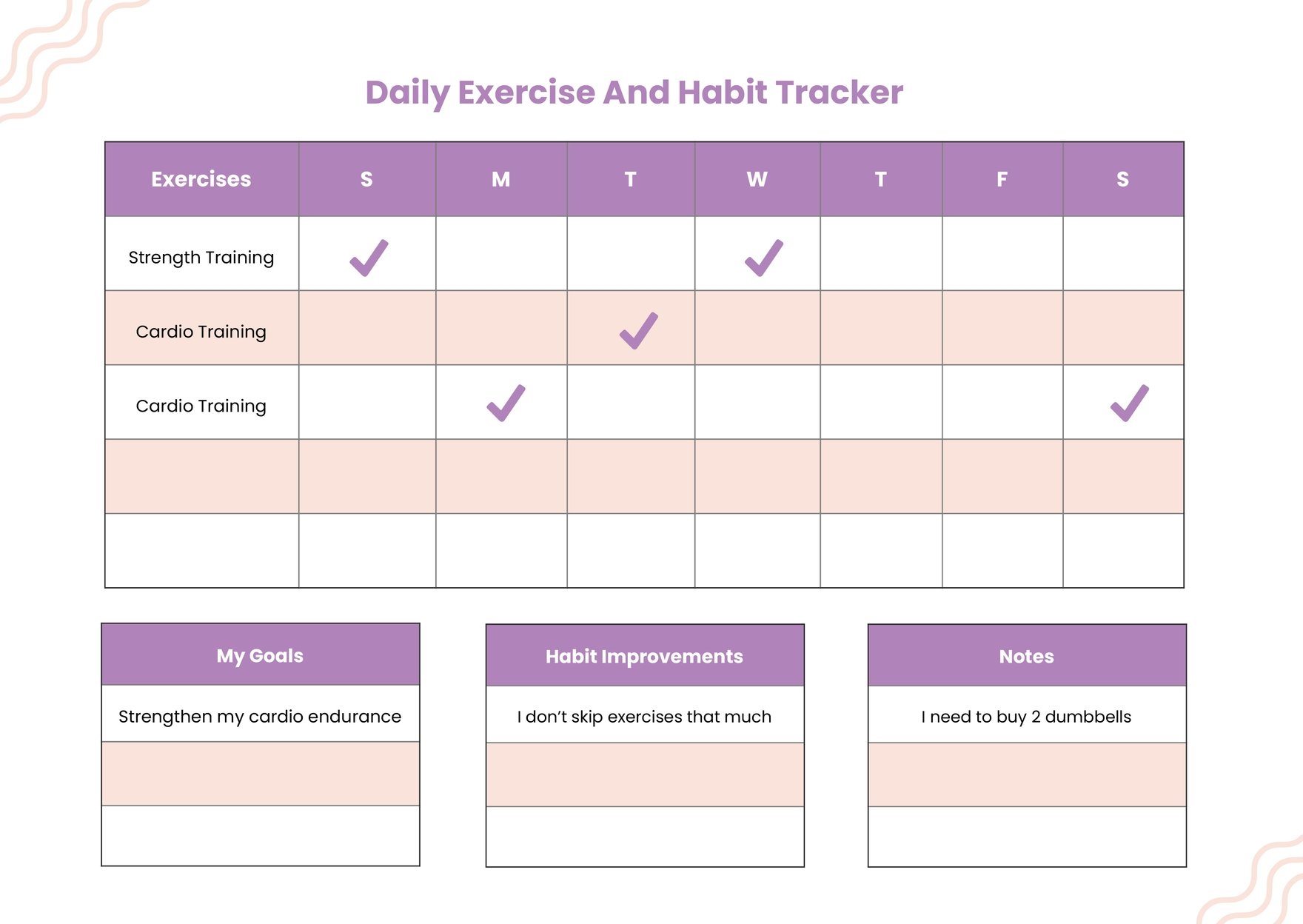 Daily Exercise And Habit Tracking Color Chart
