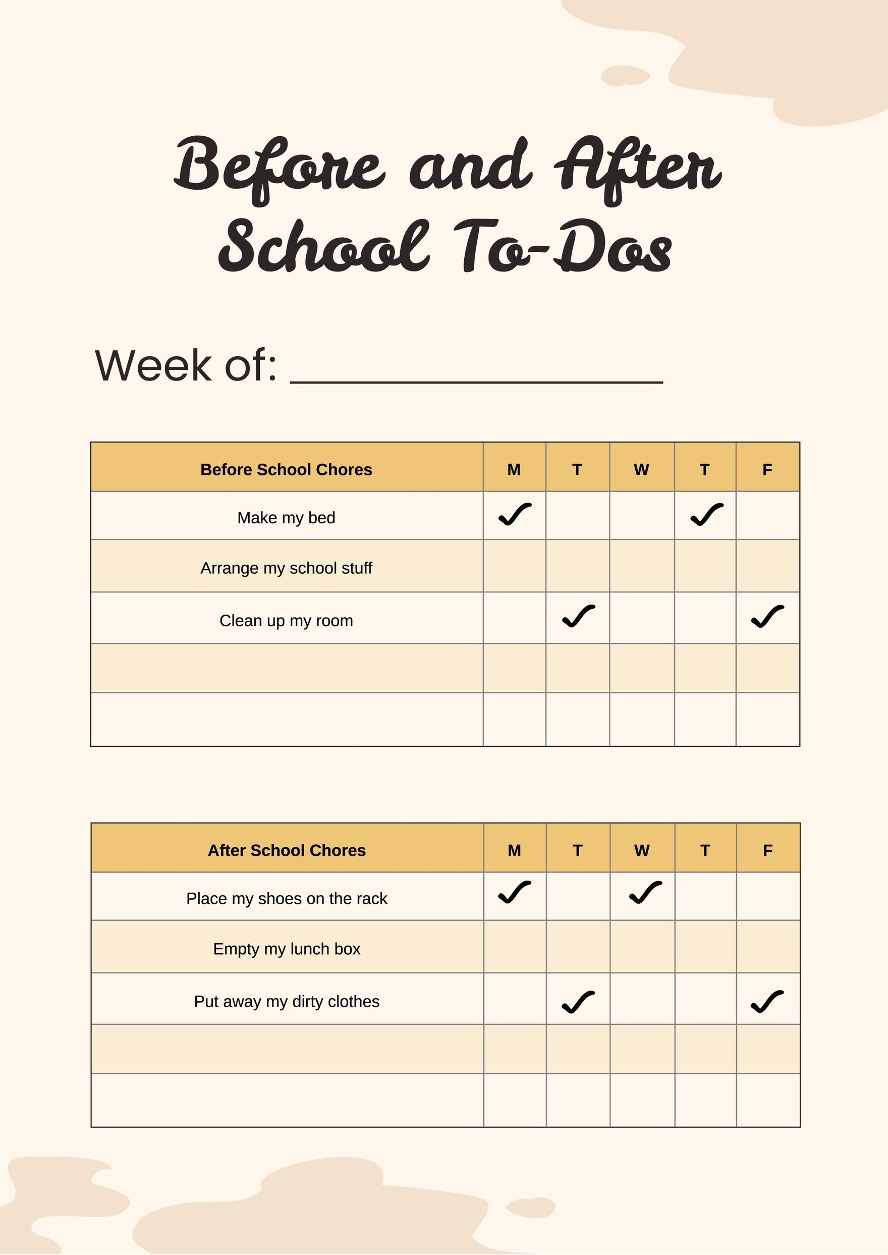 School Kids Chore Chart