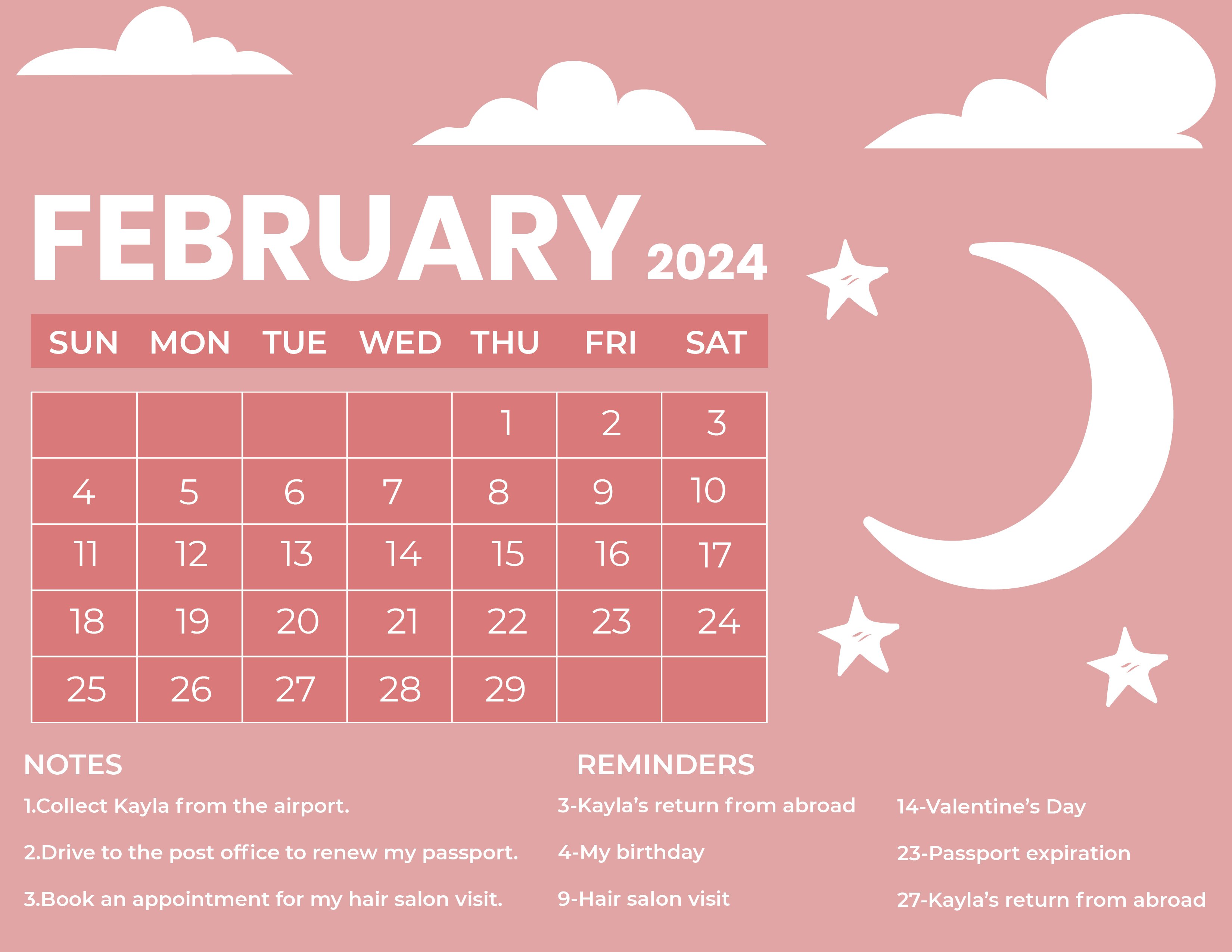 February 2024 Monthly Calendar Download in Word, Illustrator, EPS