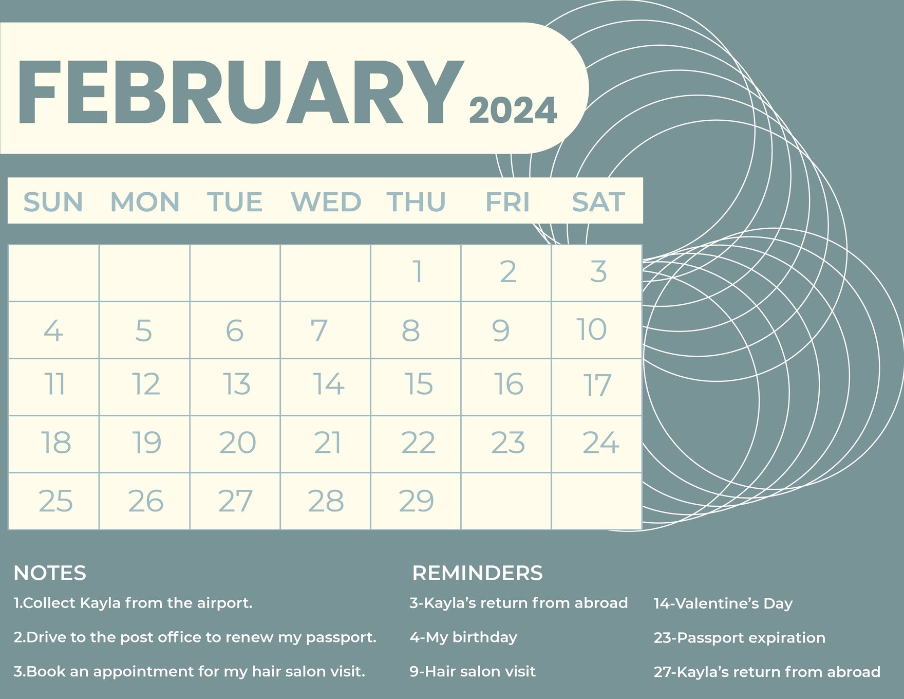 February 2024 Calendar in Word FREE Template Download