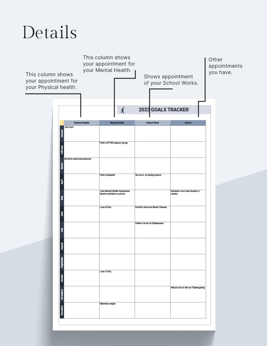 Yearly Goal Tracker Calendar Google Sheets, Excel