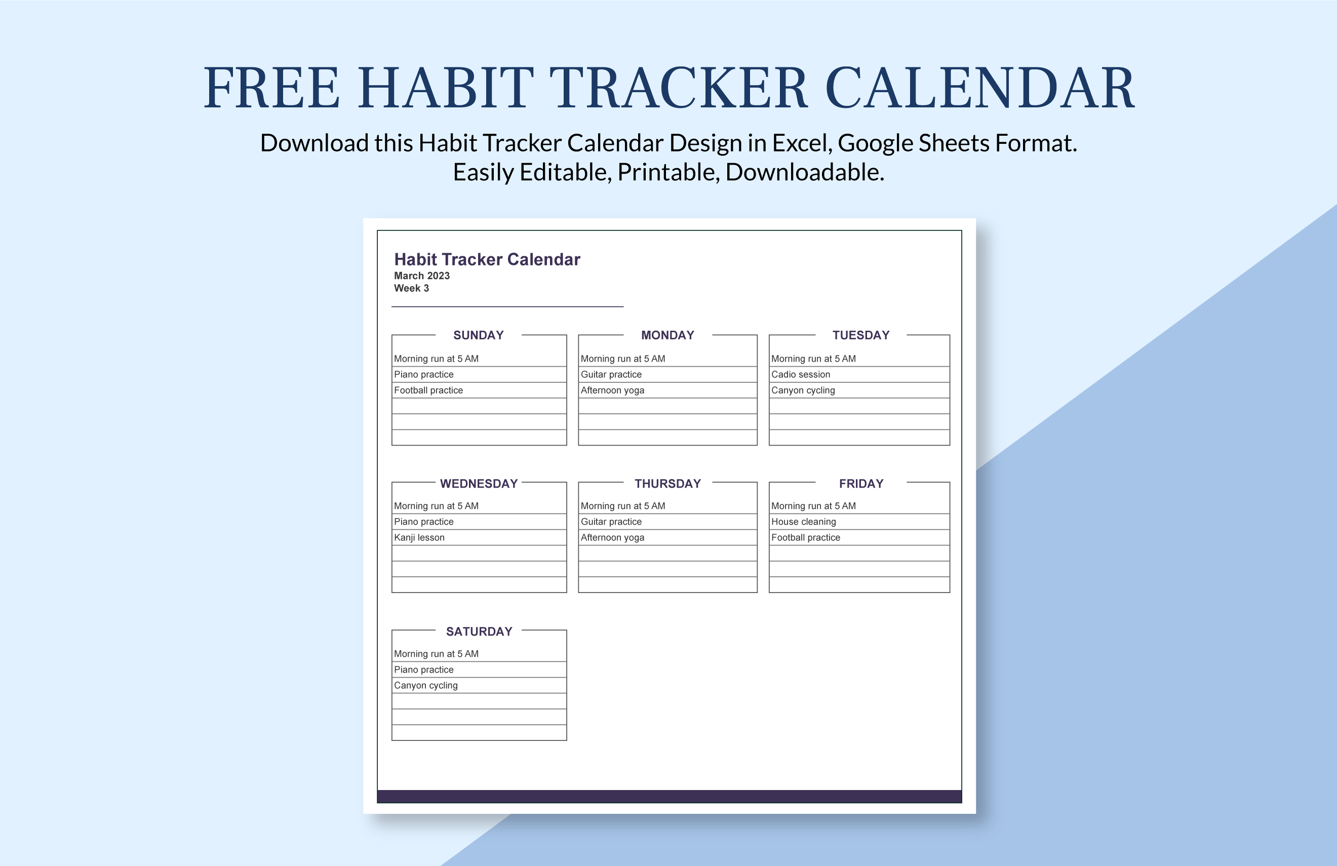 Free Habit Tracker Calendar Google Sheets Excel Template