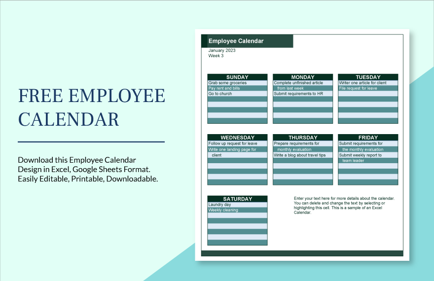 Free Employee Calendar Google Sheets, Excel