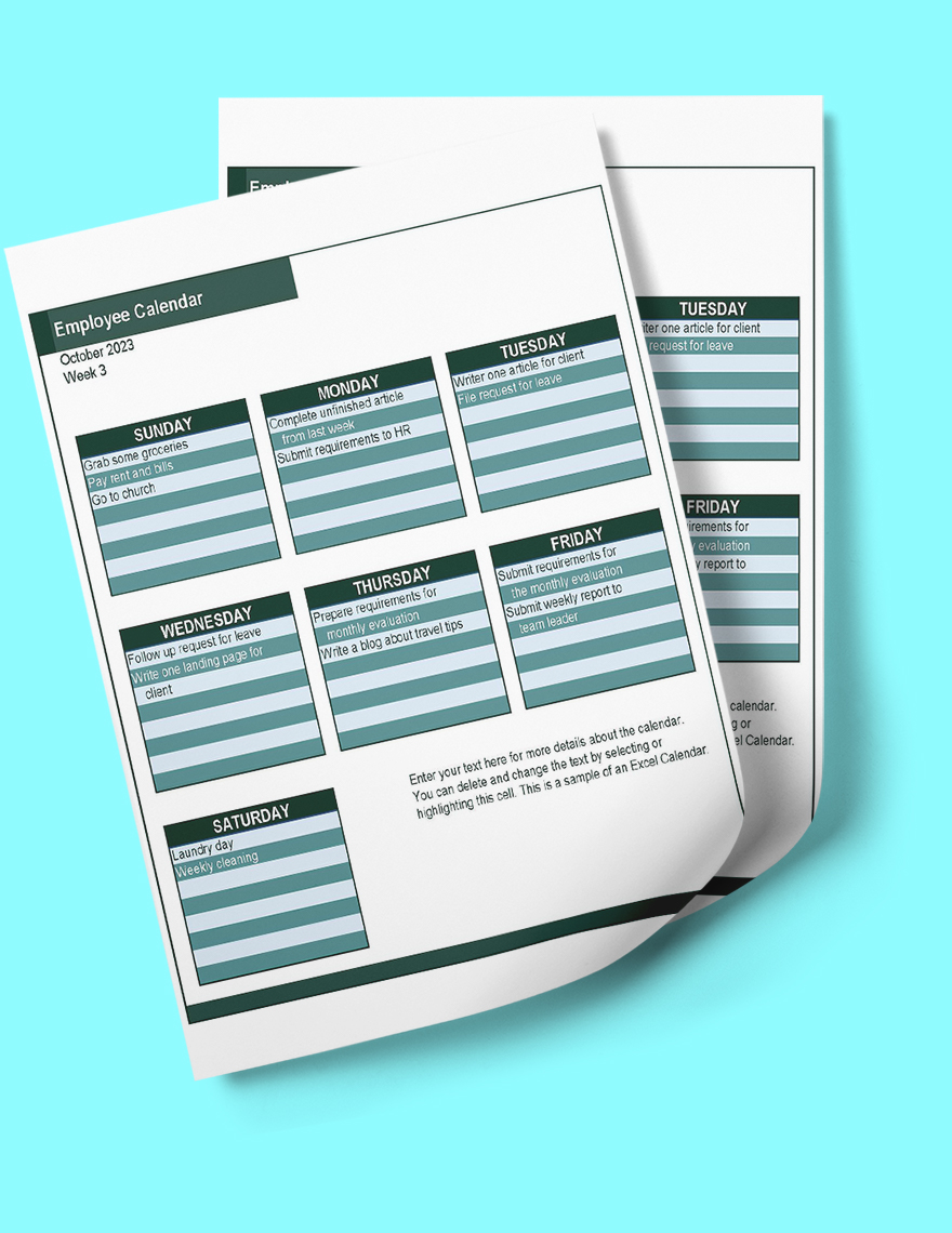 Employee Calendar Google Sheets, Excel