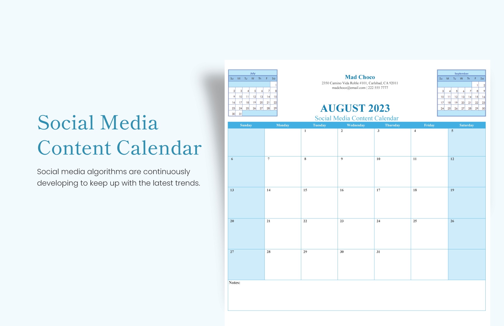 Social Media Content Calendar Download in Excel, Google Sheets