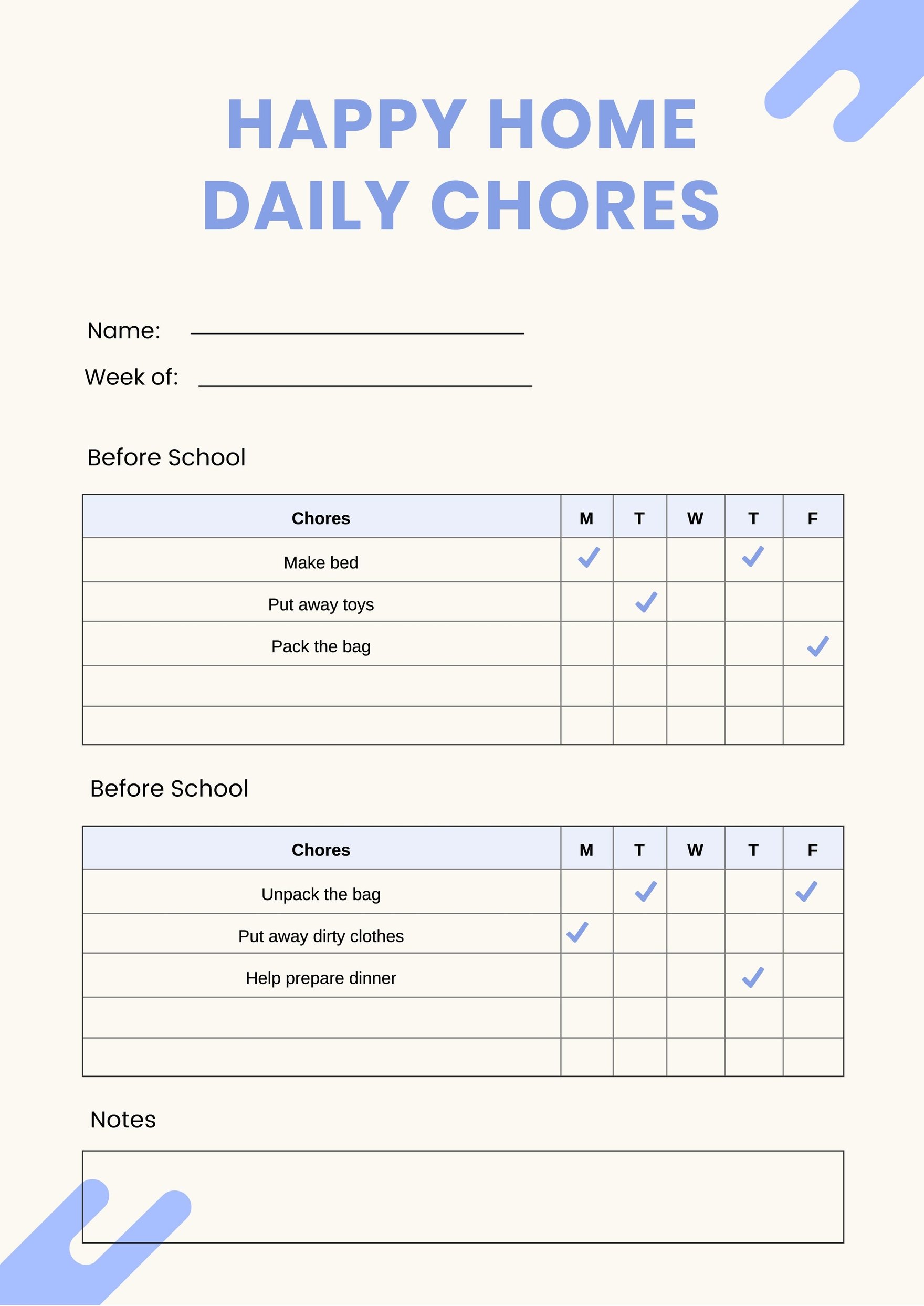 School Counselor Chore Chart
