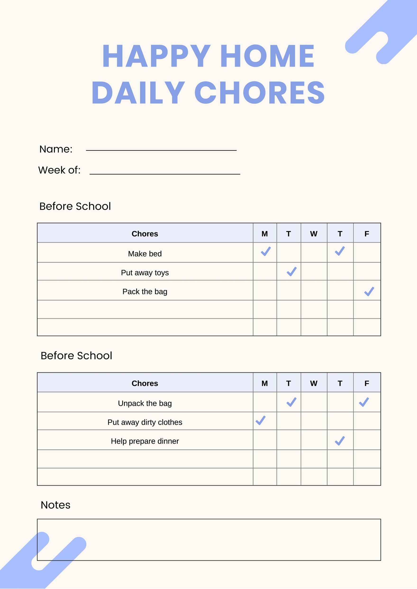 FREE FREE Kids Chore Chart Examples Templates Download In Word 