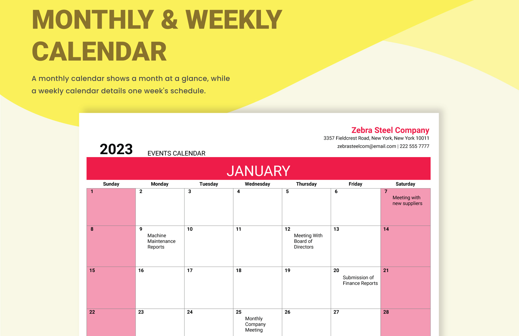 Monthly and Weekly Calendar