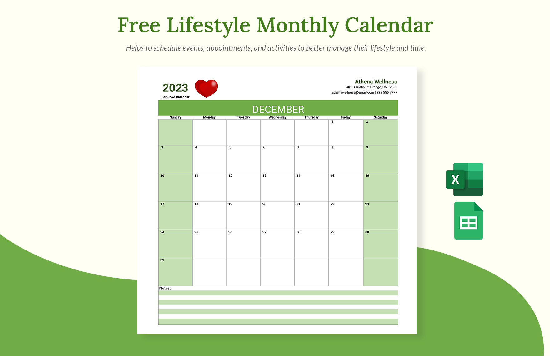 Free Lifestyle Monthly Calendar
