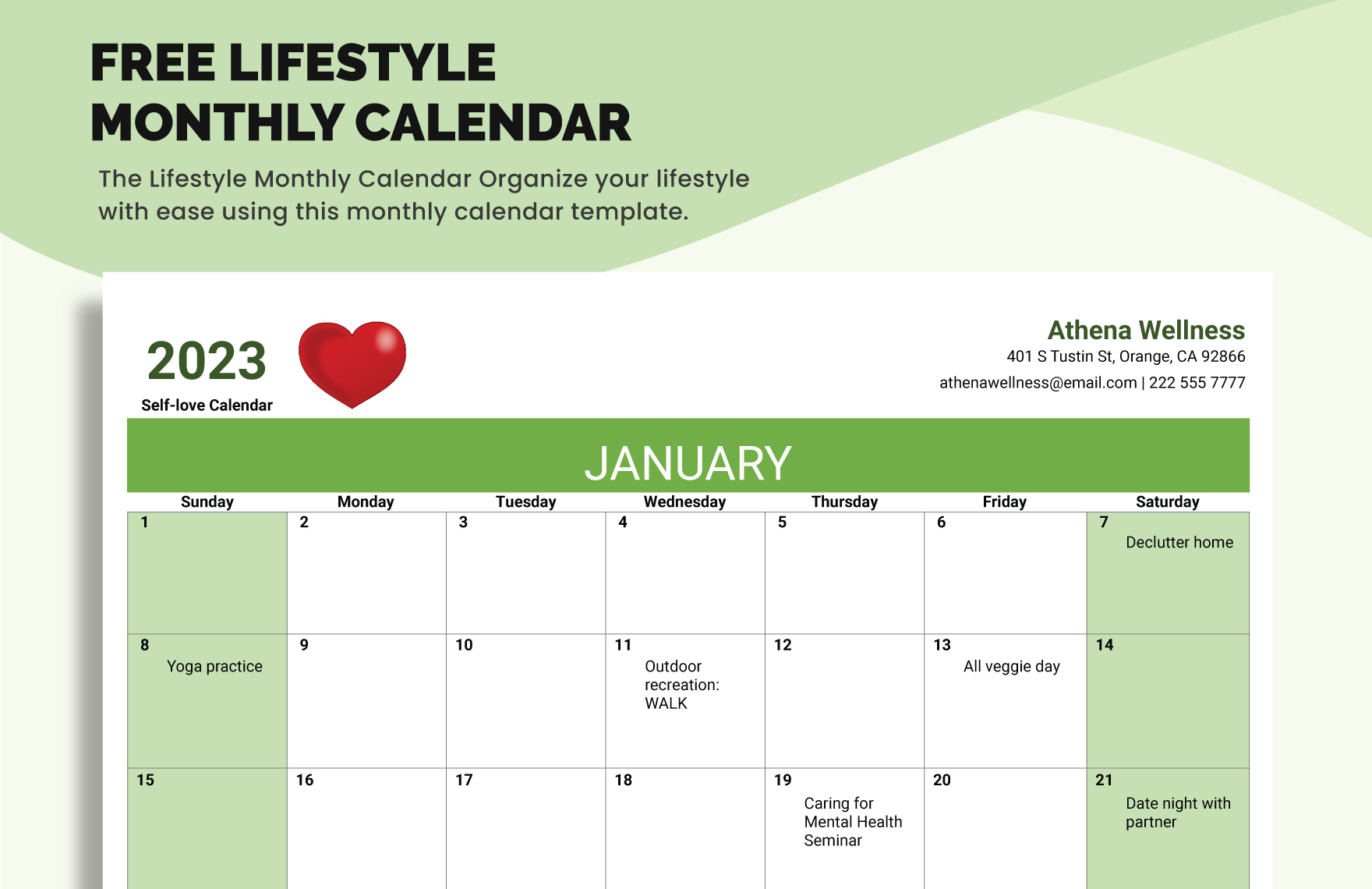 Free Lifestyle Monthly Calendar - Download in Excel, Google Sheets ...