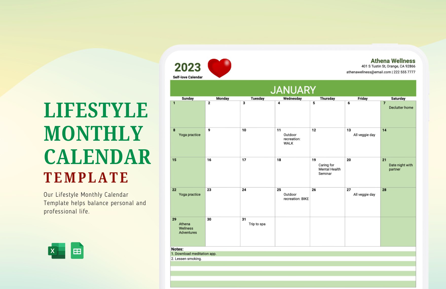 Lifestyle Monthly Calendar In Excel Google Sheets Download