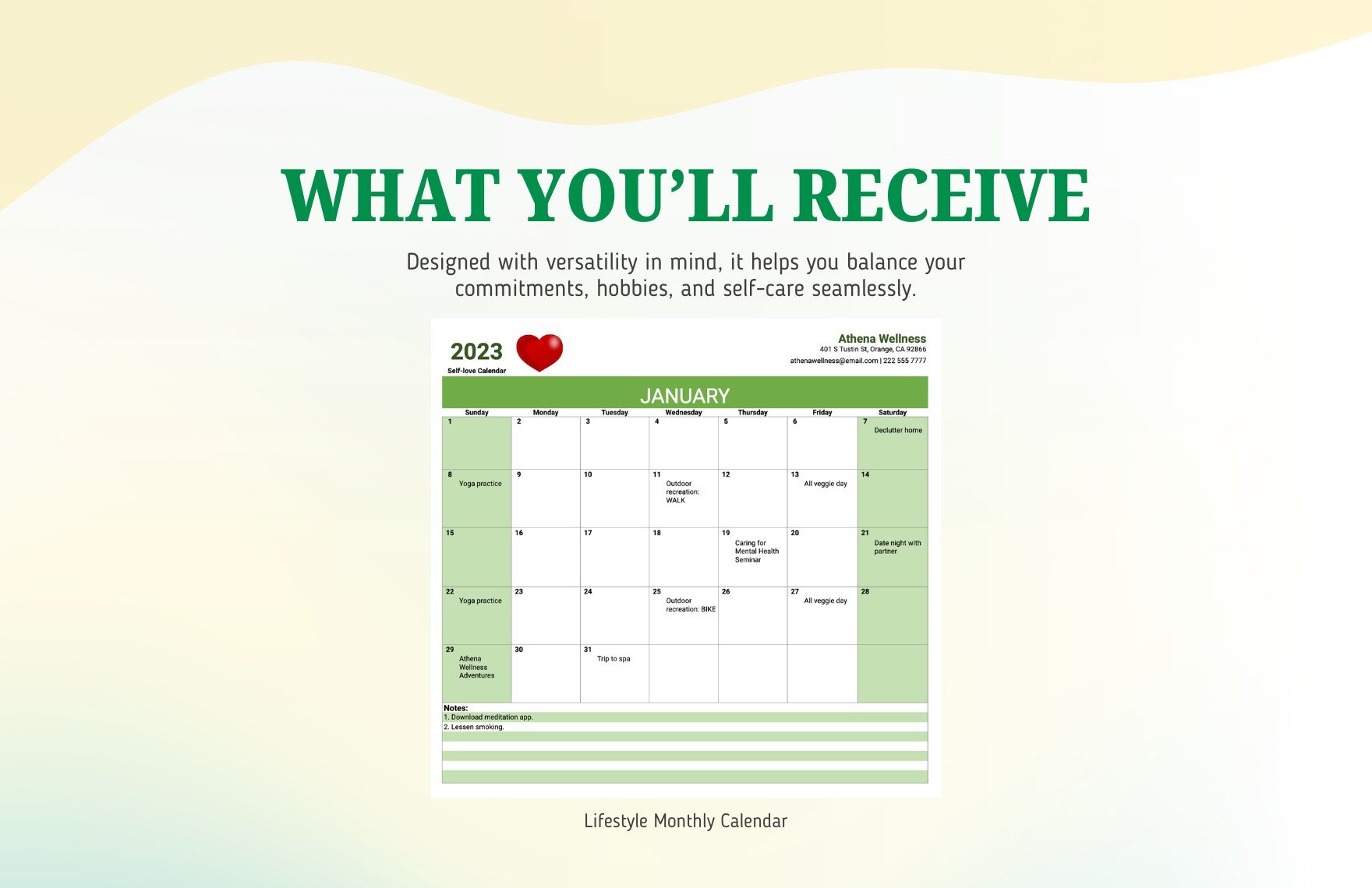 Lifestyle Monthly Calendar