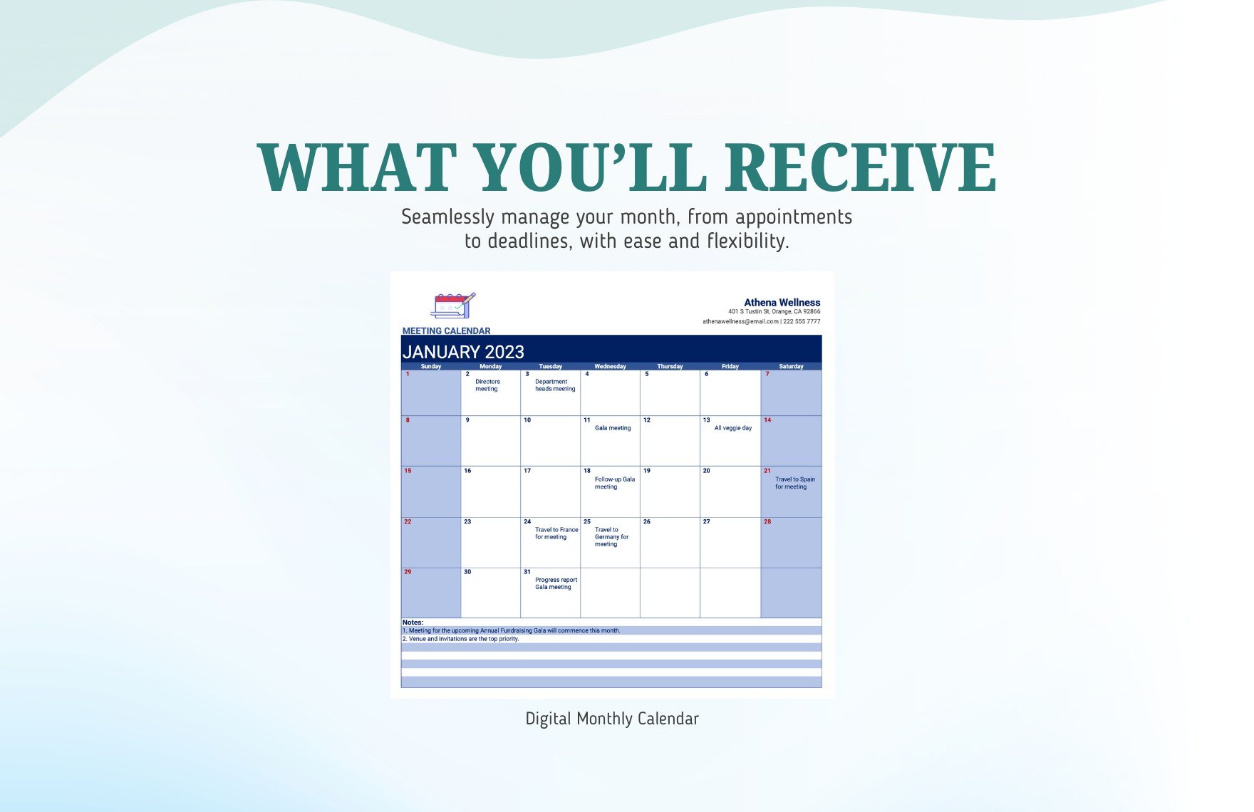 Digital Monthly Calendar Template