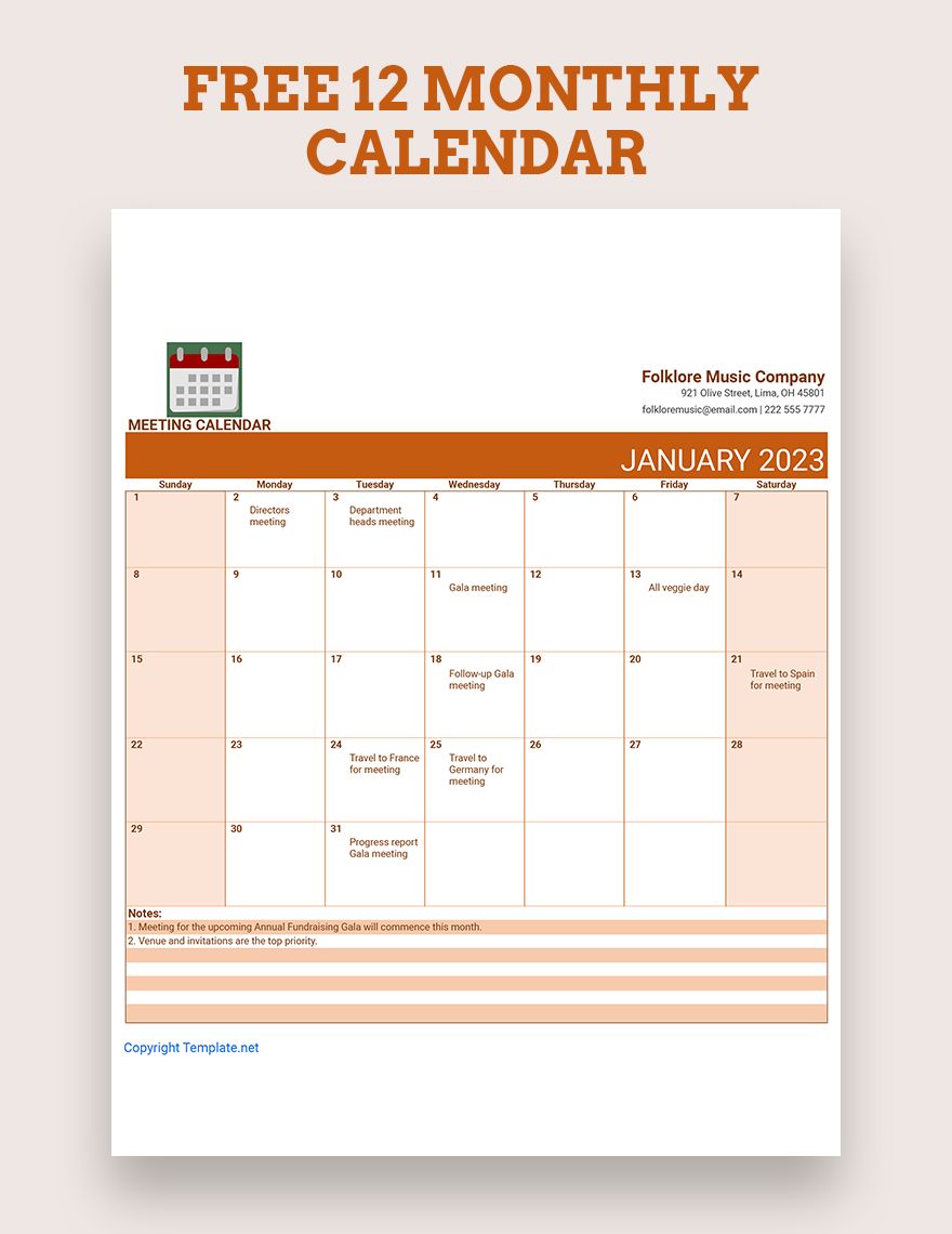 12 Monthly Calendar - Google Sheets, Excel | Template.net