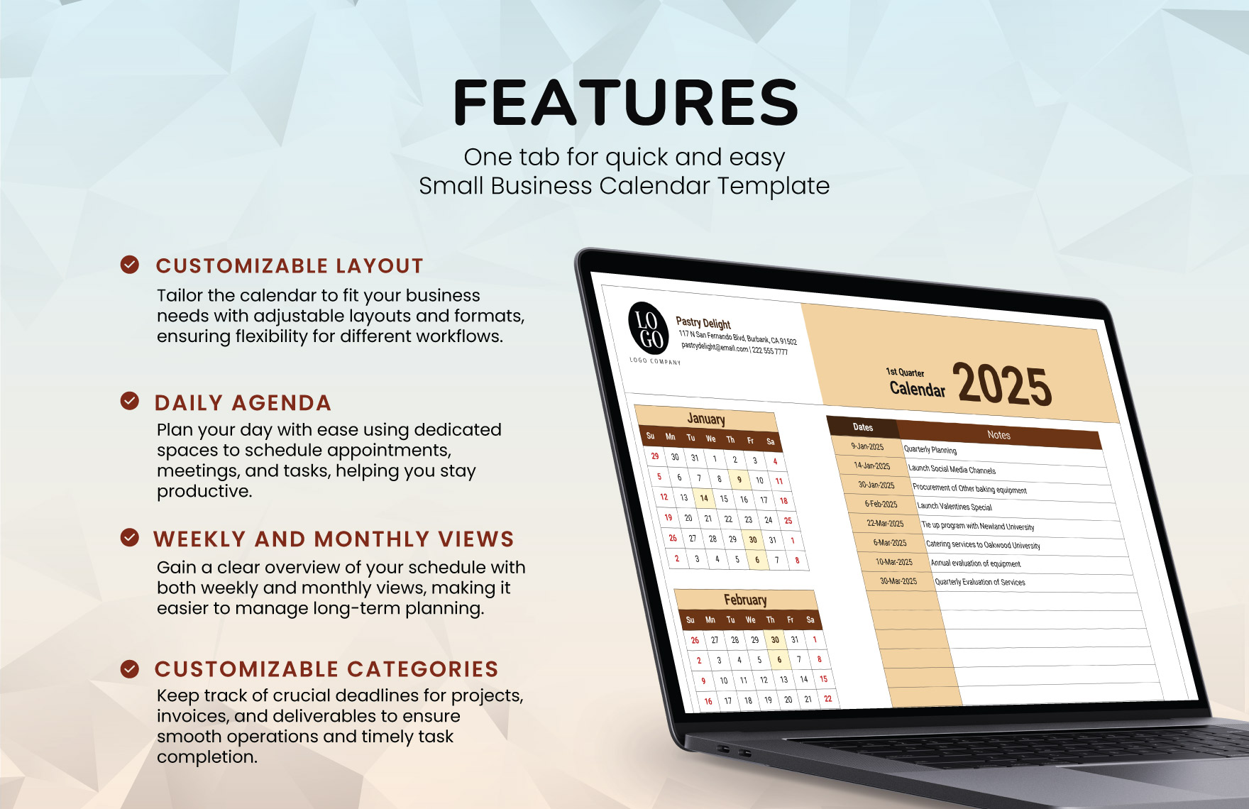 Small Business Calendar Template