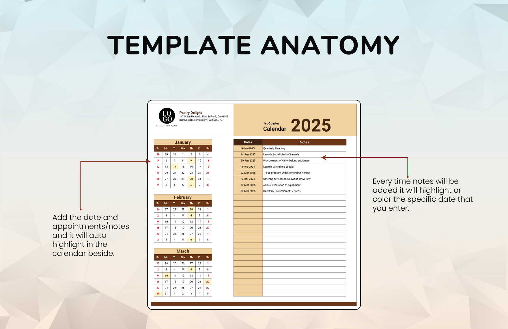 Small Business Calendar Template