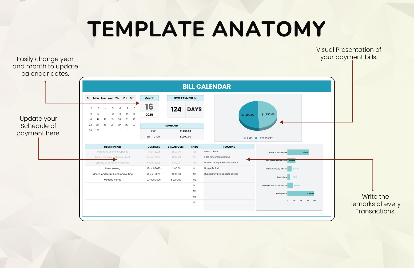 Bill Calendar Template