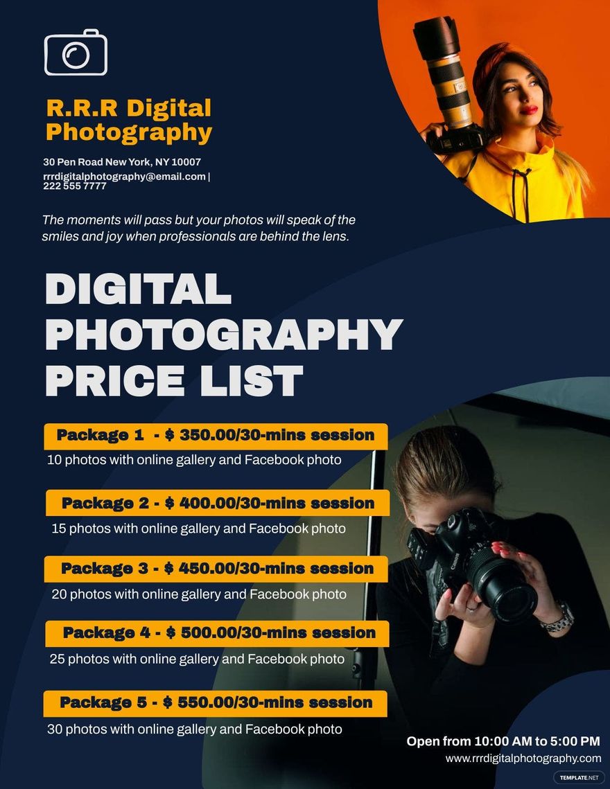 Digital Photography Pricing Guide Template
