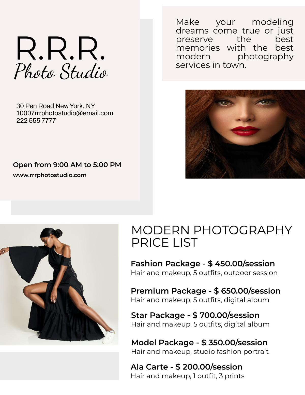Modern Photography Pricing Guide Template