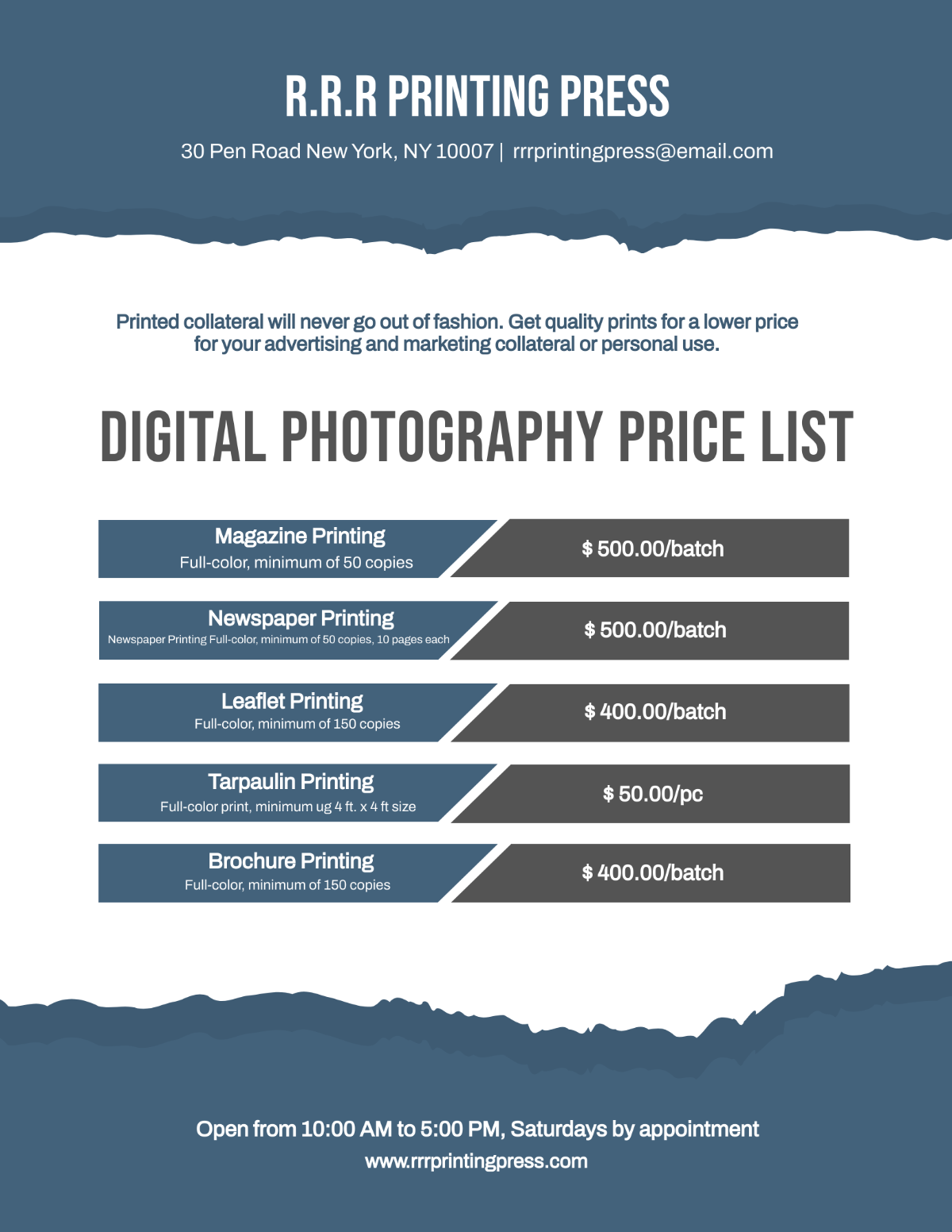 Services & Pricing Guide Template