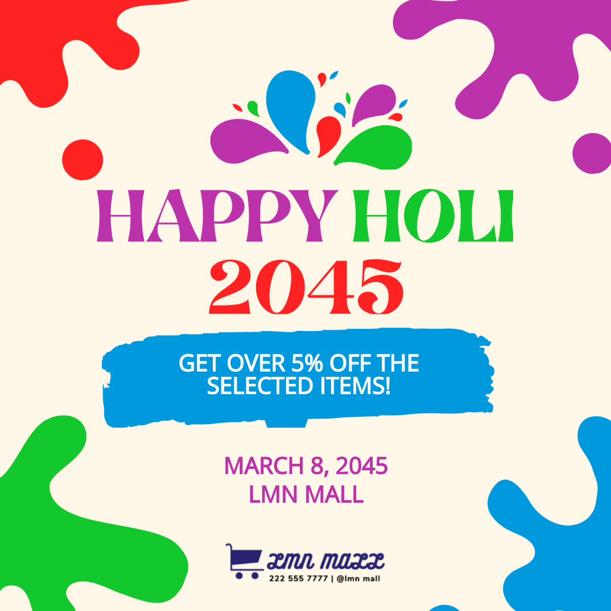 Holi Greeting Card Vector Template - Edit Online & Download