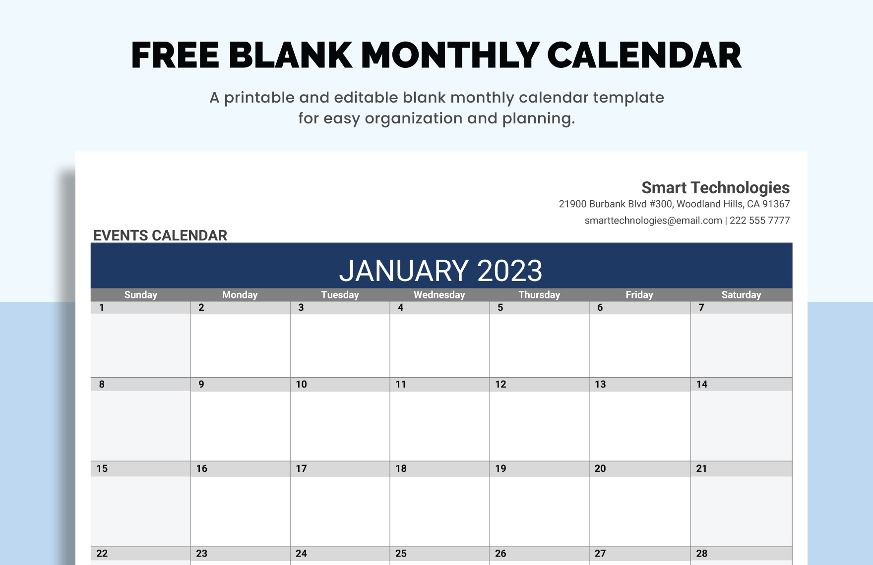 Excel Month Calendar Template