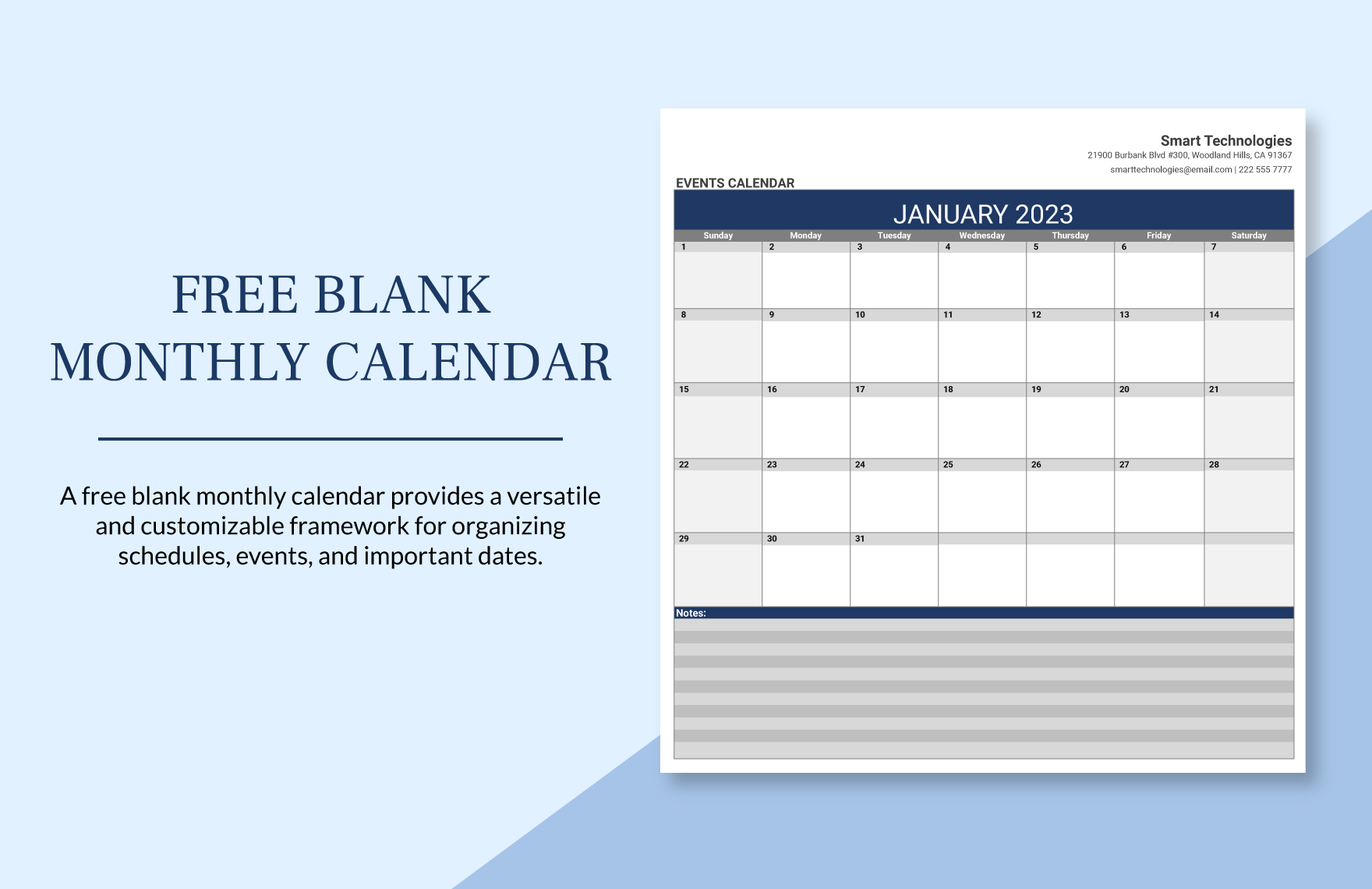 Free Blank Monthly Calendar - Google Docs, Excel, Google Sheets ...