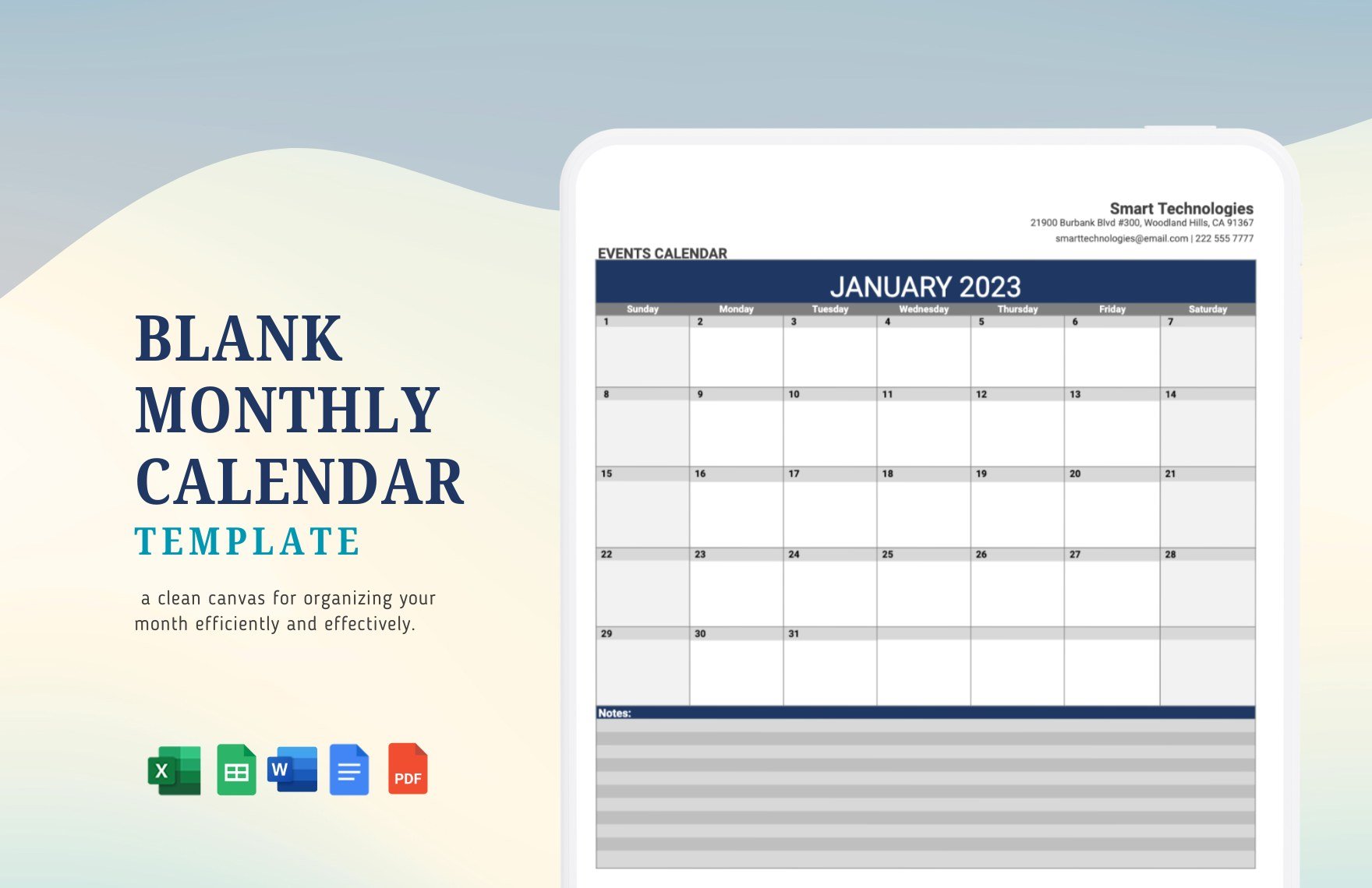Free Blank Monthly Calendar Template