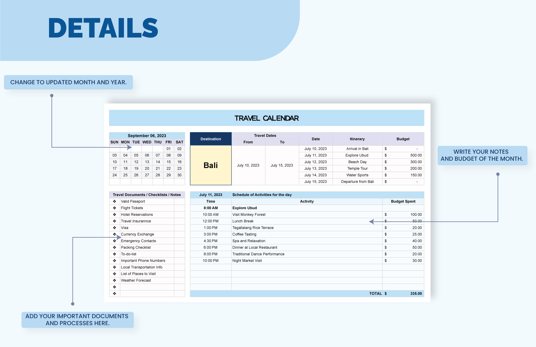 Travel Calendar Template - Download in Excel, Google Sheets | Template.net