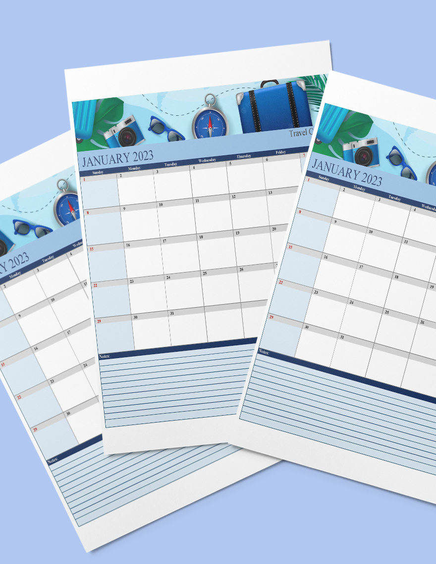 Free Travel Calendar - Google Sheets, Excel | Template.net
