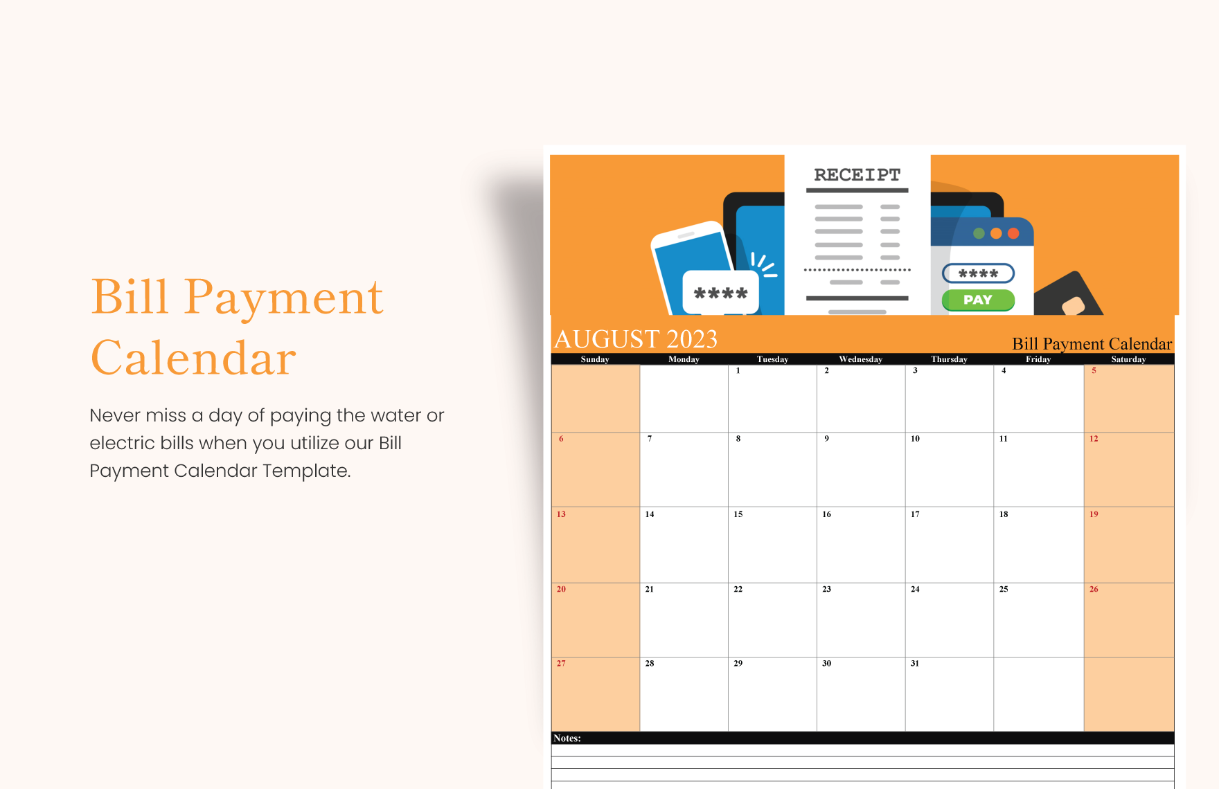 Free Bill Payment Calendar Download in Excel, Google Sheets
