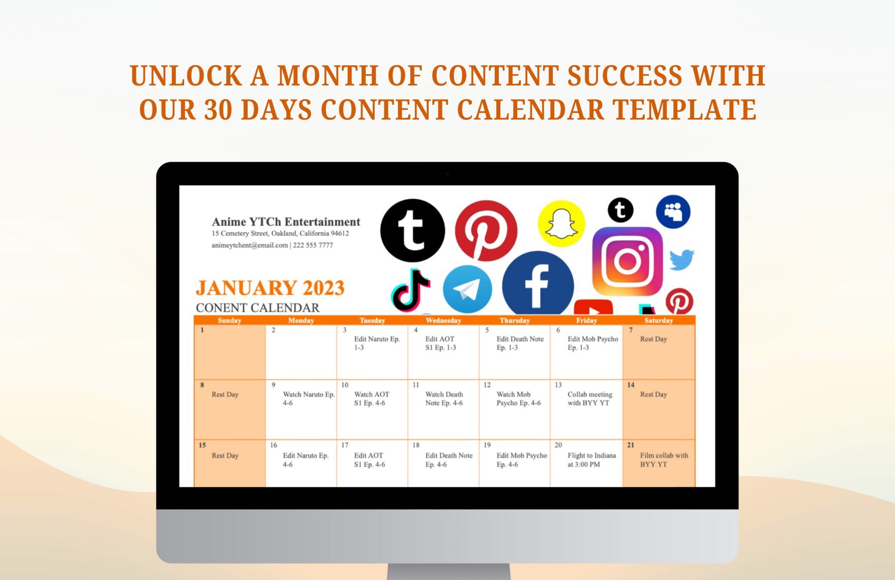 30 Day Content Calendar Template